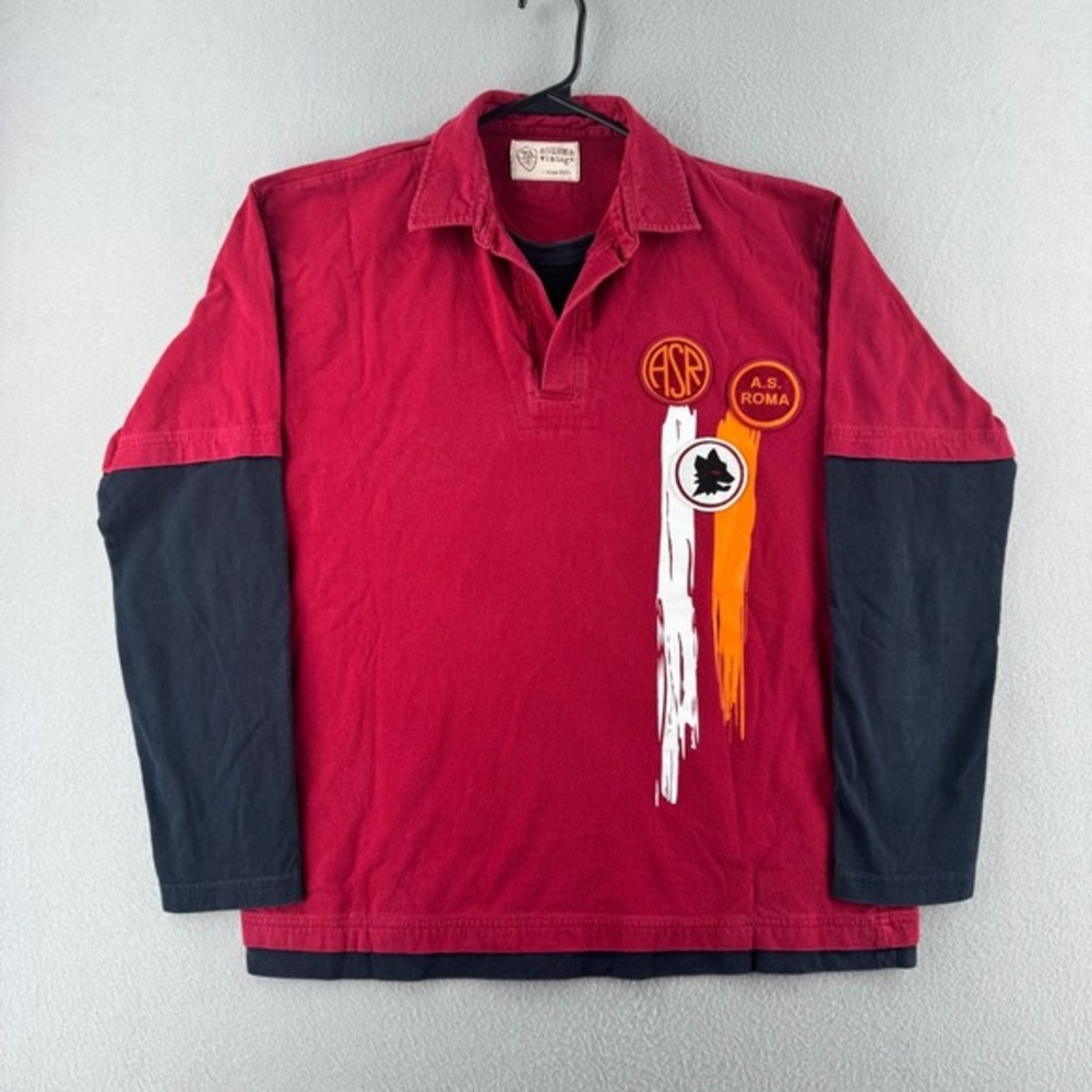 AS ROMA Soccer Jersey Shirt Mens XL Red Cotton Y2K 2‎ Layer Polo Rugby